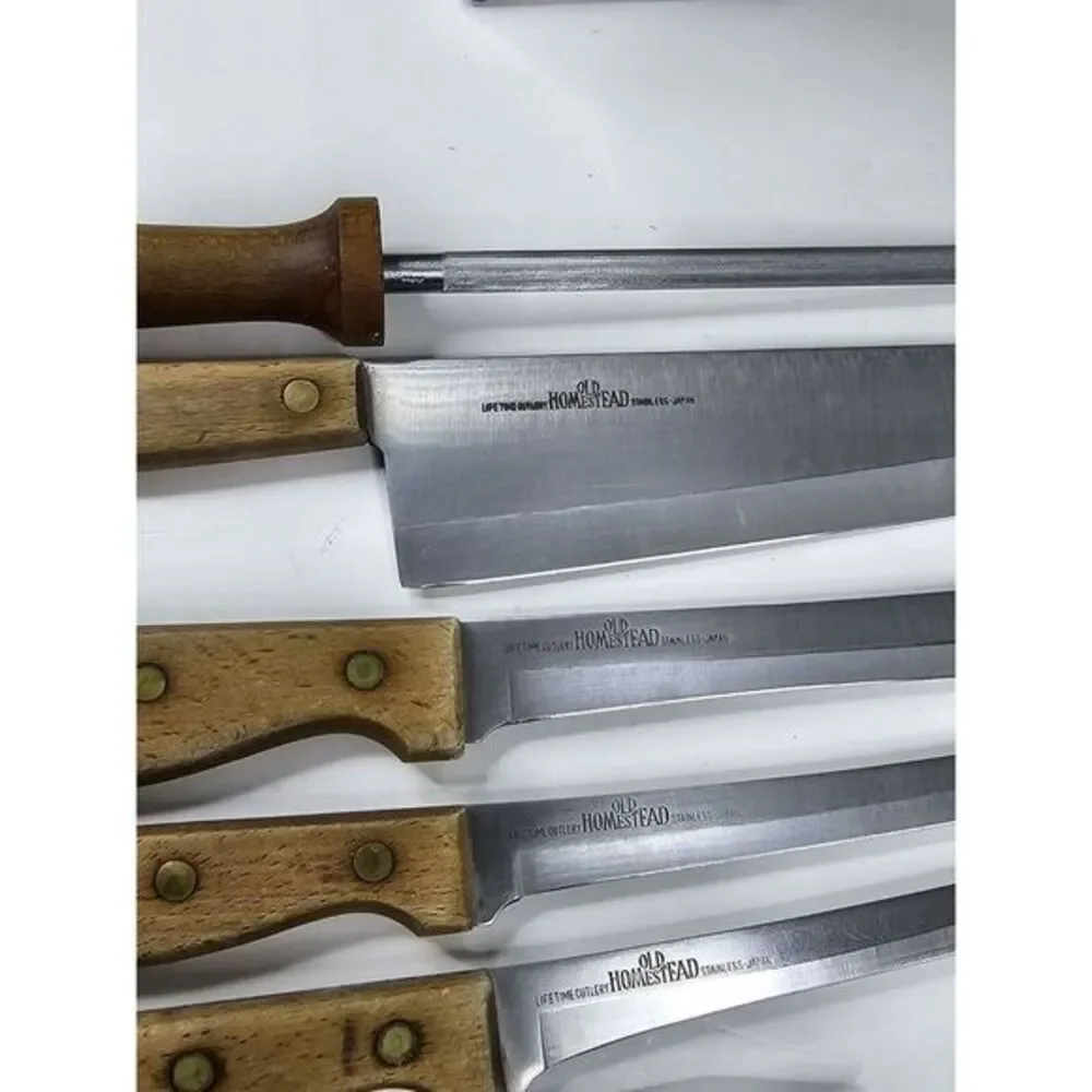 Vintage Old Homestead 7-Piece‎ Block Kitchen Steak Knife Country Bakery 80s 70s